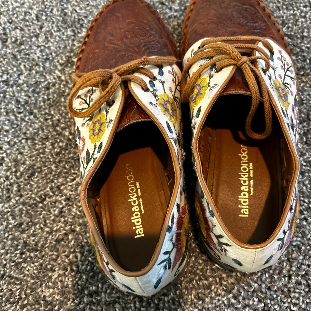 Laidback London Coriander Oxfords Womens Size 41 Brown Leather Hand-Embroidered - Picture 8 of 9